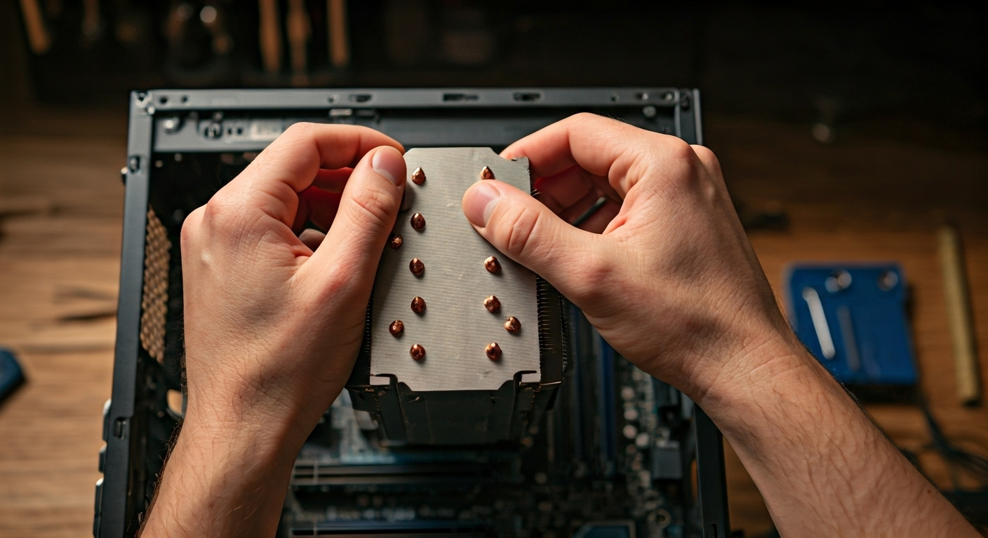 Hands installing CPU cooler