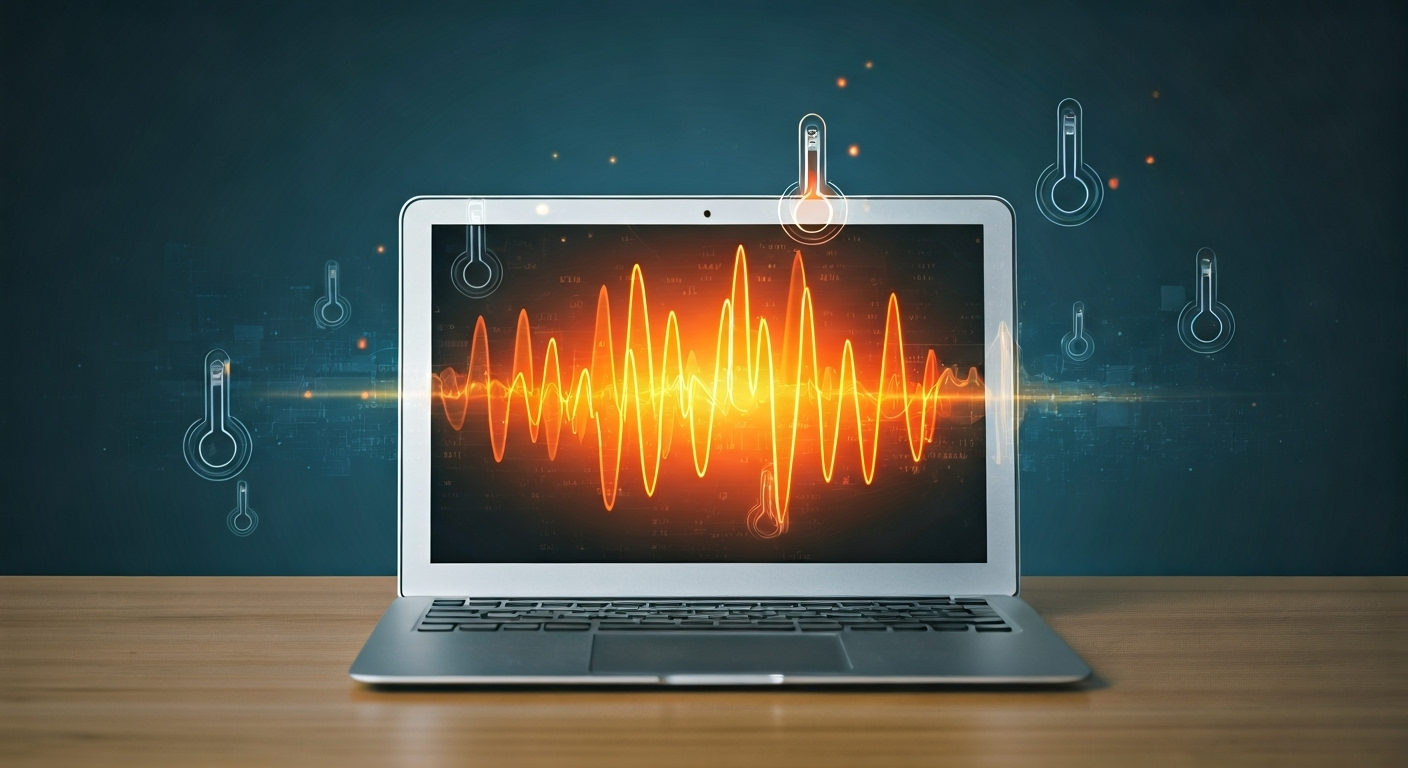 MacBook with heat waves thermometer