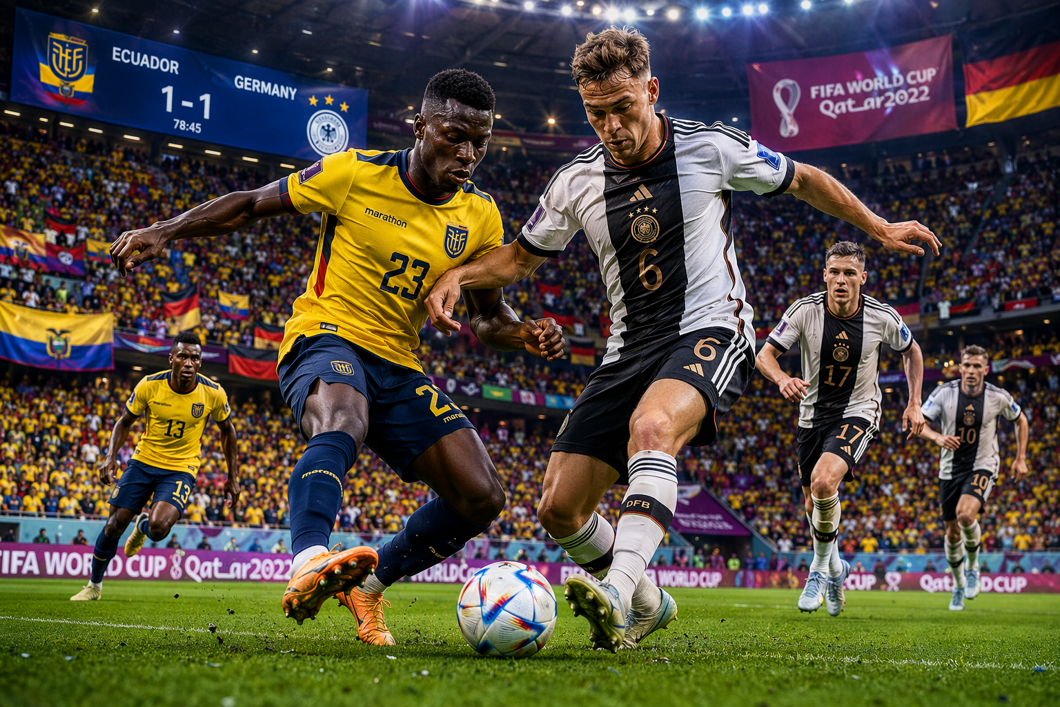 Ecuador vs Germany mid-action scene
